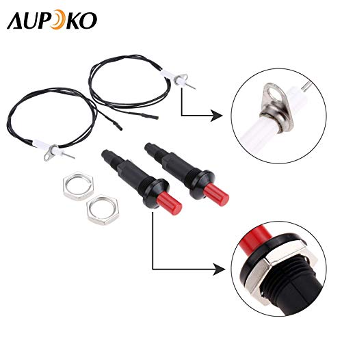 Aupoko 2 Sets Piezo Spark Ignition with Cable Push Button Igniter, Type of 1 Out 2 Electrode 200 Degree Resistance Wire, Fit for Gas Fireplace Gas Oven Gas Heater lgniter Ceramic Kitchen Lighter​