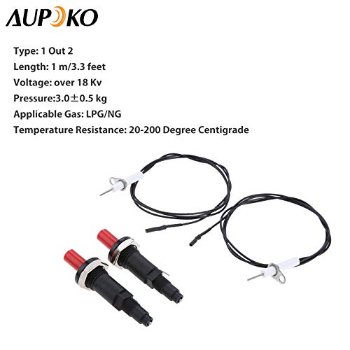 Aupoko 2 Sets Piezo Spark Ignition with Cable Push Button Igniter, Type of 1 Out 2 Electrode 200 Degree Resistance Wire, Fit for Gas Fireplace Gas Oven Gas Heater lgniter Ceramic Kitchen Lighter​