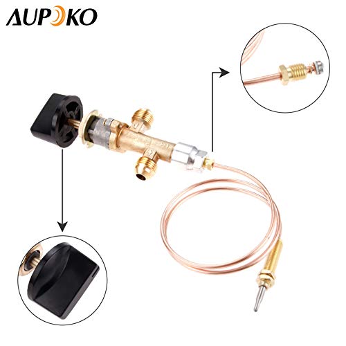 Low Pressure LPG Propane Gas Fireplace Fire Pit Flame Failure Safety Control Valve Kit, with Thermocouple Knob Switch with 5/8''-18UNF Flare Inlet & Outlet Replacement for Gas Grill Heater Fire Pit