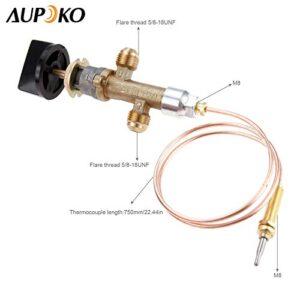 Low Pressure LPG Propane Gas Fireplace Fire Pit Flame Failure Safety Control Valve Kit, with Thermocouple Knob Switch with 5/8''-18UNF Flare Inlet & Outlet Replacement for Gas Grill Heater Fire Pit