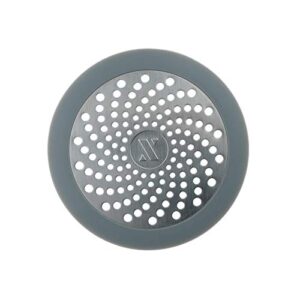 slipx solutions gray flat drain protector fits standard shower drains to prevent clogs (4.5 inch diameter, silicone & stainless steel)
