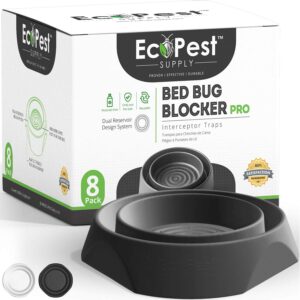 bed bug interceptors – 8 pack | bed bug blocker (pro) interceptor traps (black) | insect trap, monitor, and detector for bed legs