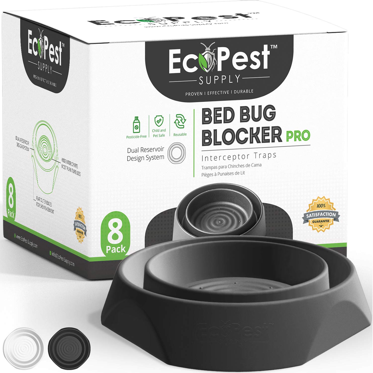 Bed Bug Interceptors – 8 Pack | Bed Bug Blocker (Pro) Interceptor Traps (Black) | Insect Trap, Monitor, and Detector for Bed Legs