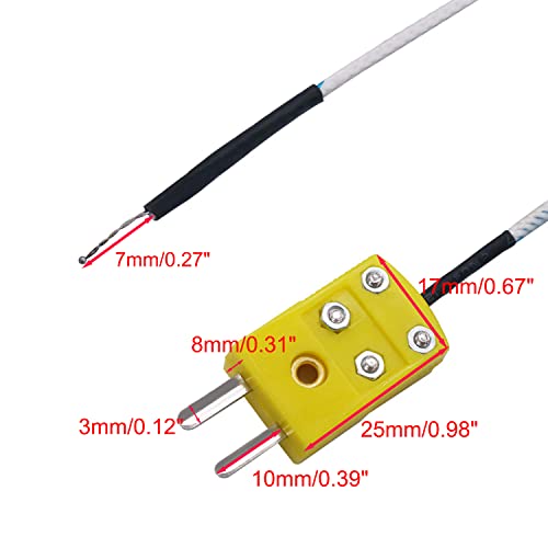 TWTADE 5pcs 3M K Type Mini-Connector Thermocouple Temperature Probe Sensor Measure Range -50~350°C