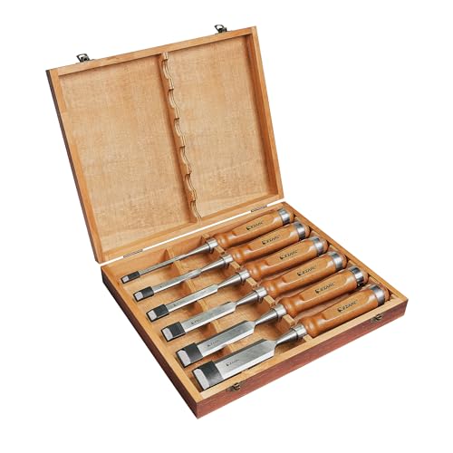 EZARC 6 Pieces Wood Chisel Tool Sets Woodworking Carving Chisel Kit with Premium Wooden Case for Carpenter Craftsman