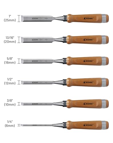 EZARC 6 Pieces Wood Chisel Tool Sets Woodworking Carving Chisel Kit with Premium Wooden Case for Carpenter Craftsman