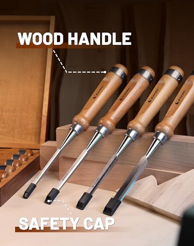 EZARC 6 Pieces Wood Chisel Tool Sets Woodworking Carving Chisel Kit with Premium Wooden Case for Carpenter Craftsman