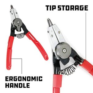 Powerbuilt Combo Switch Internal/External Snap Ring Pliers, Straight/Bent Jaw for Ring Remover, Extra Tips - 941456