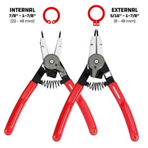 Powerbuilt Combo Switch Internal/External Snap Ring Pliers, Straight/Bent Jaw for Ring Remover, Extra Tips - 941456