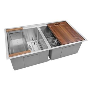 ruvati 33-inch workstation rounded corners 50/50 double bowl undermount kitchen sink - rvh8351