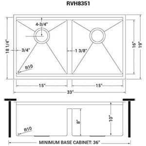 Ruvati 33-inch Workstation Rounded Corners 50/50 Double Bowl Undermount Kitchen Sink - RVH8351