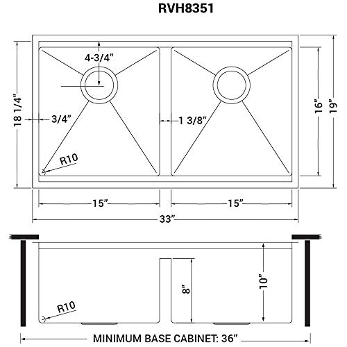 Ruvati 33-inch Workstation Rounded Corners 50/50 Double Bowl Undermount Kitchen Sink - RVH8351