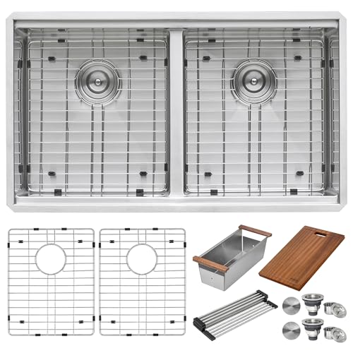 Ruvati 33-inch Workstation Rounded Corners 50/50 Double Bowl Undermount Kitchen Sink - RVH8351