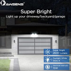 AWSENS 30W LED Motion Sensor Security Light Outdoor, 180 Degree, 2600 LM, 5100 K, ETL Water Resistant, 2 Head Adjustable Motion Sensor Outdoor Detector Light for Patio, Garage, Porch (White)