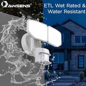 AWSENS 30W LED Motion Sensor Security Light Outdoor, 180 Degree, 2600 LM, 5100 K, ETL Water Resistant, 2 Head Adjustable Motion Sensor Outdoor Detector Light for Patio, Garage, Porch (White)