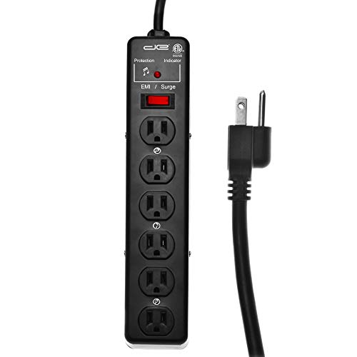 Digital Energy EMI Sound Filter/Noise Reducer - 15 Foot Long 14/3 Cable - 6 Outlet Metal Body Surge Protector Power Strip | 1200 Joule, Heavy Duty Construction