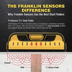 Franklin Sensors T11 Professional Stud Finder with 11-Sensors for the Highest Accuracy Detects Wood & Metal Studs with Incredible Speed, Yellow