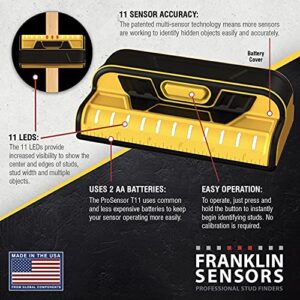 Franklin Sensors T11 Professional Stud Finder with 11-Sensors for the Highest Accuracy Detects Wood & Metal Studs with Incredible Speed, Yellow