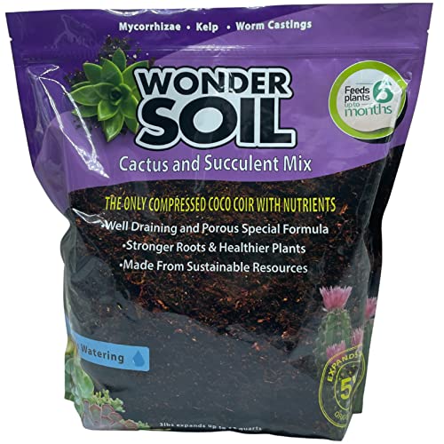 WONDER SOIL | Organic Cactus & Succulent Soil (12 Quarts). Fast Draining Ready to Plant Coco Coir Loaded w/Nutrients | 3 LBS Expands to 12 Quarts | Incl Worm Castings & Nutrients