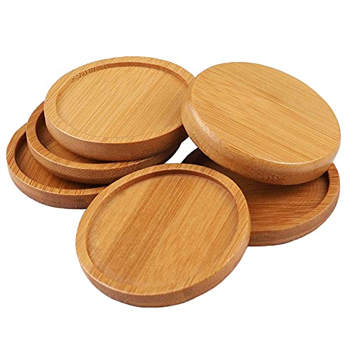 OYSIR 6pcs 3 inch Bamboo Round Plant Saucer, Mini Flower Pot Tray for Cactus Plant Pot Flower Pot Container Planter Bonsai Pots,no Plants Pot