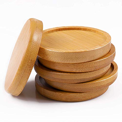 OYSIR 6pcs 3 inch Bamboo Round Plant Saucer, Mini Flower Pot Tray for Cactus Plant Pot Flower Pot Container Planter Bonsai Pots,no Plants Pot