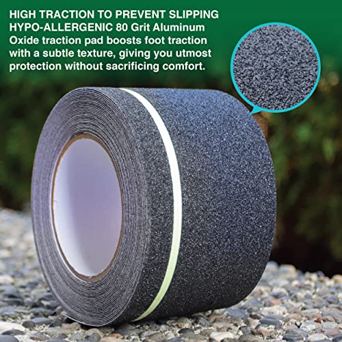 LifeGrip Anti Slip Traction Tape with Glow in Dark Green Stripe, 4 Inch x 30 Feet - Best Grip, Friction, Abrasive Adhesive for Stairs, Tread Step, Indoor and Outdoor, Black (4 inch X 30 feet)