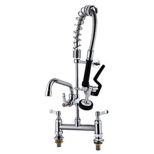 maxsen commercial sink faucet with sprayer 8 inch center deck mount pre rinse faucet 25 inch height restaurant kitchen faucet polished chrome with pot filling and 8 inch add on spout.