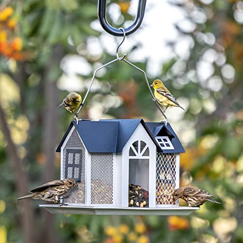 Kingsyard Bird Feeder House for Outside, Metal Mesh Wild Bird Feeder with Triple Feeders for Finch Cardinal Chickadee, Large Capacity, Weatherproof and Durable