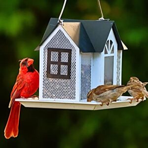 Kingsyard Bird Feeder House for Outside, Metal Mesh Wild Bird Feeder with Triple Feeders for Finch Cardinal Chickadee, Large Capacity, Weatherproof and Durable