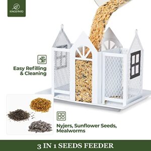 Kingsyard Bird Feeder House for Outside, Metal Mesh Wild Bird Feeder with Triple Feeders for Finch Cardinal Chickadee, Large Capacity, Weatherproof and Durable