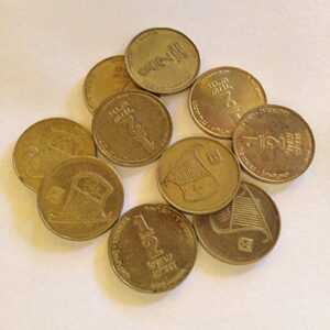 lot of 10 israeli coins, half 1/2 shekel sheqel, official currency nis ils collectible money