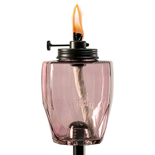 TIKI Brand Adjustable Flame TIKI Torch Glass Pink - Outdoor Decorative Lighting for Patio, Backyard, Lawn, 64 in, 1118019,Red