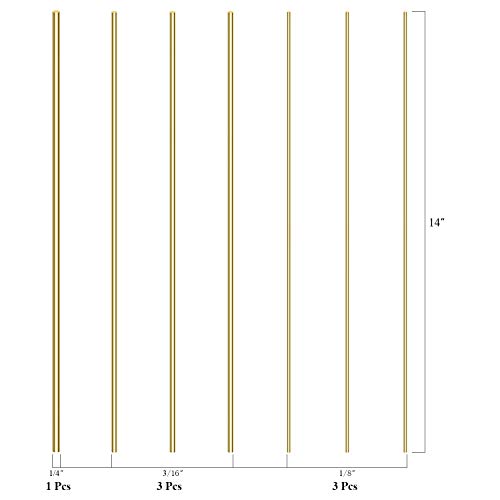 Sutemribor Brass Solid Round Rod Lathe Bar Stock, Diameter 1/8 Inch+3/16 Inch+1/4 Inch, Length 14 Inches, Total 7 PCS