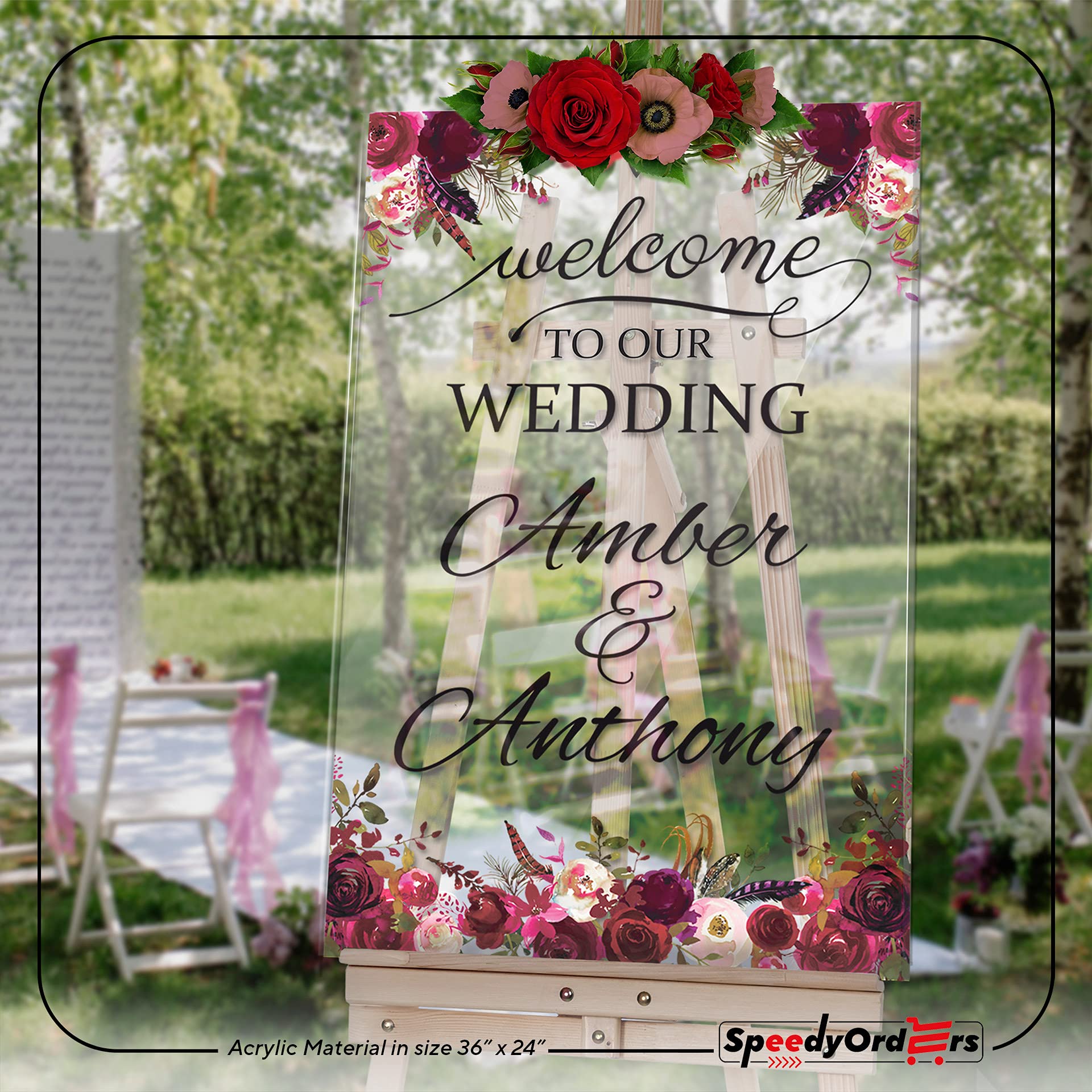 Roses Themed Wedding Sign - Wedding Welcome Sign - Wedding Reception Poster - Wedding Signs For Ceremony