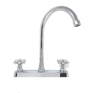 chromed surface 8" two-handle tall stainless steel spout kitchen faucet 8-inch center hole [3015pf] ada -does not contain lead, plastic (pom) body hi rise spout