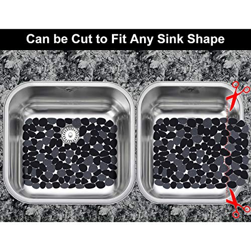 Yolife Pebble Sink Mats for Stainless Steel Sink, PVC Sink Saddle Protectors Kitchen Sink Mat for Porcelain Sink, Dishes and Glassware (Black,2 Pack), 15.8inch x 12inch