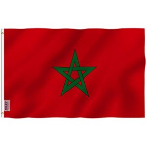anley fly breeze 3x5 foot morocco flag - vivid color and fade proof - canvas header and double stitched - moroccan national flags polyester with brass grommets 3 x 5 ft