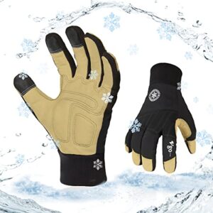 vgo... 1-pair 32℉ or above lined winter premium pigskin leather waterproof work gloves (size l,black, pa1015fw)