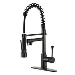 kitchen faucets with pull down sprayer - beelee oil rubbed bronze kitchen faucet with deck plate, single handle commercial faucets for camper farmhouse rv kitchen sink, grifos de cocina