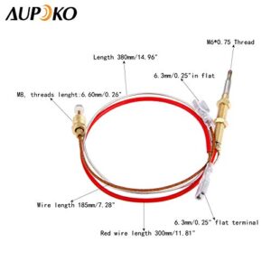 Aupoko Patio Heater Thermocouple, Outdoor Heater Replacement Parts M8 x 1 End Connection Nuts Thermocouple 410 mm Length M6 x 0.75 Head Thread with 6.3 MM/0.25'' Flat Terminal