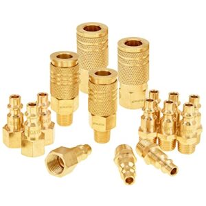 sungator air fittings, (16-piece) air coupler and plug kit, solid brass quick connector set, industrial 1/4" npt air tool fittings set with storage case