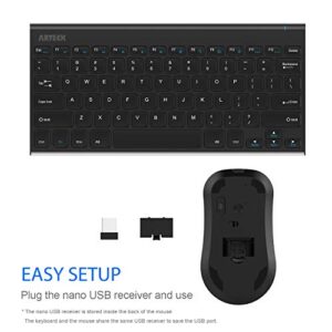 Arteck 2.4G Wireless Keyboard and Mouse Combo Ultra Compact Slim Stainless Full Size Keyboard and Ergonomic Mouse for Computer/Desktop/PC/Laptop and Windows 10/8/7 Build in Rechargeable Battery