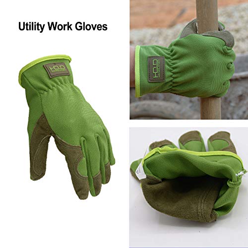 HANDLANDY Men Women Leather Gardening Gloves, Utility Work Gloves for Mechanics, Construction, Driver, Dexterity Breathable Design (Large)
