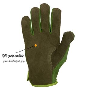 HANDLANDY Men Women Leather Gardening Gloves, Utility Work Gloves for Mechanics, Construction, Driver, Dexterity Breathable Design (Large)