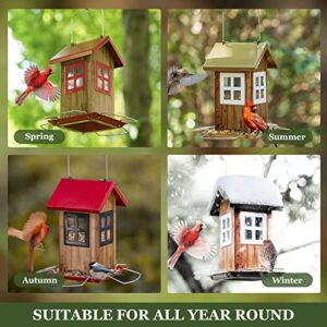 Kingsyard Cute Bird House Feeders for Outside, Hanging Metal Bird Feeder with 4 Ports, Outdoor Garden Decorations for Bird Watching