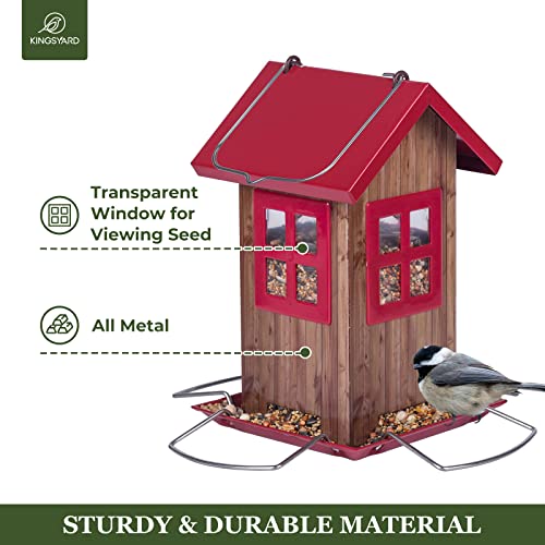 Kingsyard Cute Bird House Feeders for Outside, Hanging Metal Bird Feeder with 4 Ports, Outdoor Garden Decorations for Bird Watching