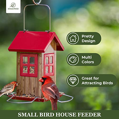 Kingsyard Cute Bird House Feeders for Outside, Hanging Metal Bird Feeder with 4 Ports, Outdoor Garden Decorations for Bird Watching