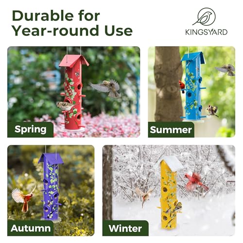 Kingsyard Metal Bird Feeders for Outdoors Hanging, 6-Ports Tube Bird Feeder, 14 inch, Durable & Weatherproof, Large Capacity for Attracting Wild Birds (Yellow)