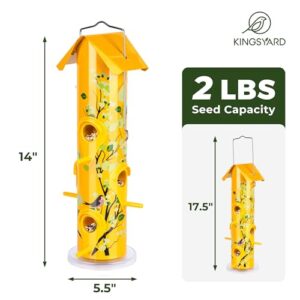 Kingsyard Metal Bird Feeders for Outdoors Hanging, 6-Ports Tube Bird Feeder, 14 inch, Durable & Weatherproof, Large Capacity for Attracting Wild Birds (Yellow)