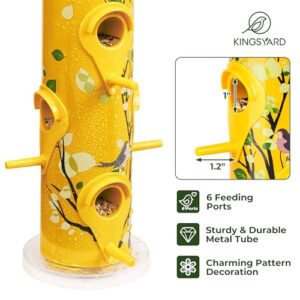 Kingsyard Metal Bird Feeders for Outdoors Hanging, 6-Ports Tube Bird Feeder, 14 inch, Durable & Weatherproof, Large Capacity for Attracting Wild Birds (Yellow)